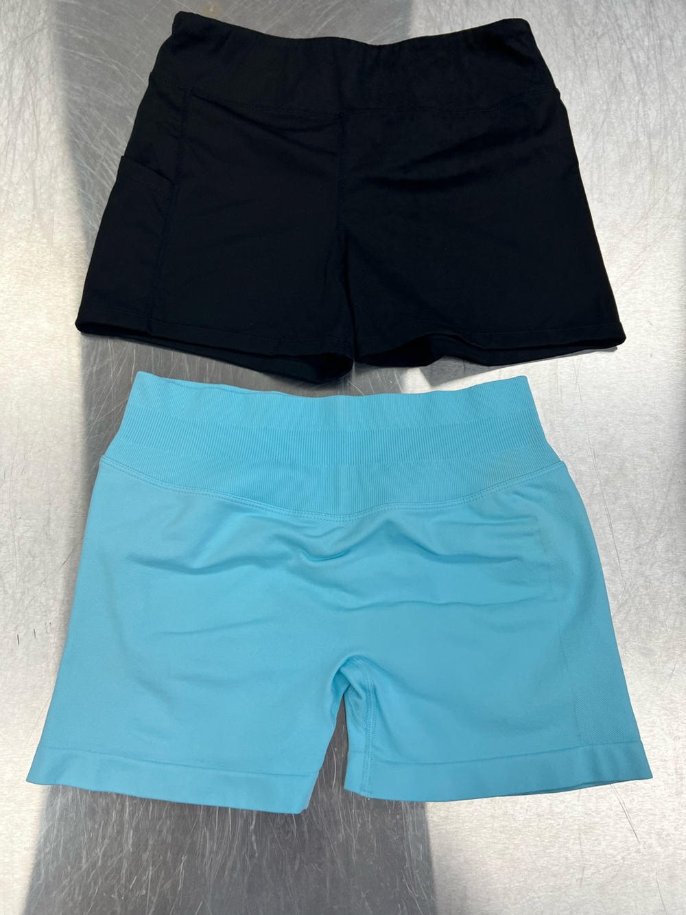 B Women's Bike Shorts - Black and Light Blue Scrunch-back Medium